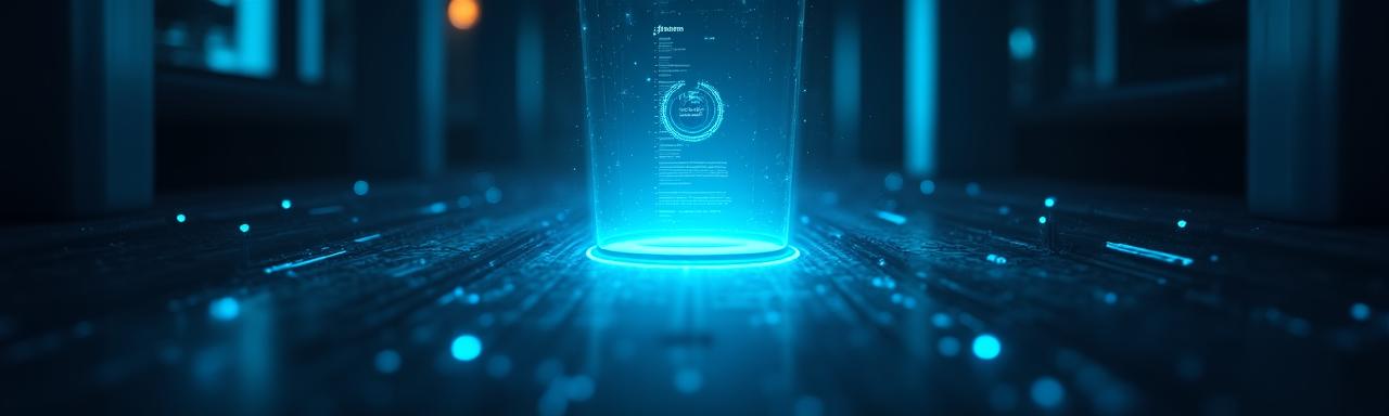 Futuristic holographic legal document with robotic interface elements